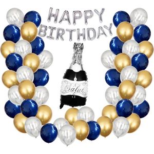 56-delig Goud-Zilver-Dark blue Ballonnen verjaardag set - Decoratie voor jubileum - Verjaardagversiering - 16, 18, 21, 30, 40, 50, 60, 70 jaar - Trouwfeest - Geslaagd versiering - Vrijgezellenfeest - Geschikt voor Helium en Lucht