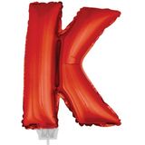 Rode opblaas letter ballon K op stokje 41 cm