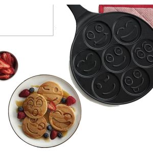 Krome Kraft Crêpemaker - Pancake Pannenkoeken 7 Kop - Marmeren Anti Aanbaklaag met Smiley - Emoji