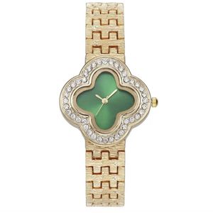 Hidzo Horloge - Clover - Goud kleurig& Groen - Dames - Analoog - Ø30 mm - Staal