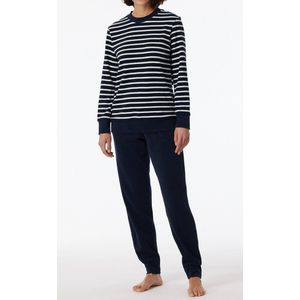 SCHIESSER Casual Essentials pyjamaset - dames pyjama lang badstof manchetten nachtblauw - Maat: 38