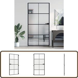vidaXL Binnendeur - 102,5x201,5 cm - Gehard glas - Zwart Binnendeur - Geharde Glasdeur - Aluminium Deur - Zwarte Deur - Modern Design