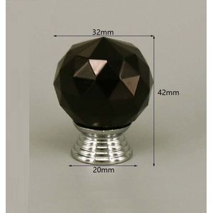 3 Stuks Meubelknop Kristal - Zwart & Zilver - 4.2*3.2 cm - Meubel Handgreep - Knop voor Kledingkast, Deur, Lade, Keukenkast