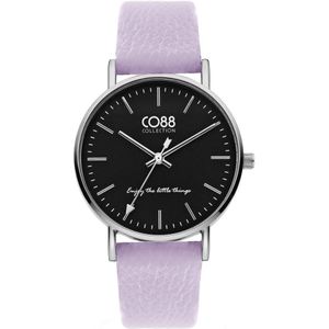 CO88 Collection 8CW-10116 Horloge - Dames - Lila - Leren Band - tot 20 cm Polsmaat - 36 mm Doorsnee - Zilverkleurig