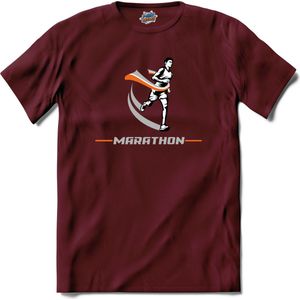 Marathon | Hardlopen - Rennen - Sporten - T-Shirt - Unisex - Burgundy - Maat M