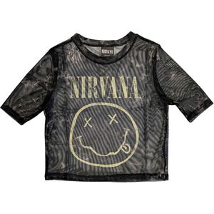 Nirvana - Yellow Happy Face Crop top - S - Zwart