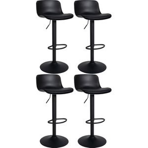 CLP Almada Set van 4 barkrukken - Met rugleuning - Verstelbaar - Kunstleer - zwart
