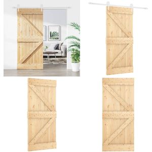 vidaXL Schuifdeur met beslag 90x210 cm massief grenenhout - Schuifdeur - Schuifdeuren - Binnendeur - Binnenschuifdeur