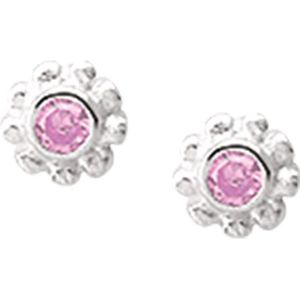 YO&NO - Oorbellen - Zilver - Oorknoppen - Bloem - Zirkonia - Roze - 4,5mm - Kinderen - Zilver 925