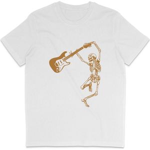 Grappig Heren en Dames Unisex T Shirt Gitarist - Gitaar Skelet - Wit - XXL