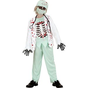 Widmann - Zombie Kostuum - Skelet Zombie Dokter - Jongen - Groen, Wit / Beige - Maat 128 - Halloween - Verkleedkleding