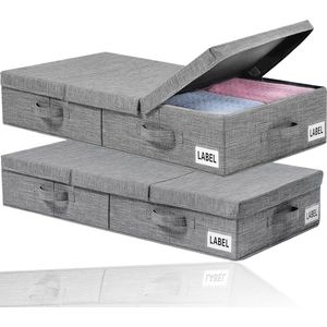 Opvouwbare opbergtas voor onder het bed - Set van 2 met kijkvenster en handgrepen voor kleding, schoenen, speelgoed en dekens (grijs)