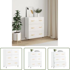 The Living Store Dressoir - Klassiek - Buffetkast - 69.5 x 34 x 90 cm (B x D x H) - Hoogglans wit