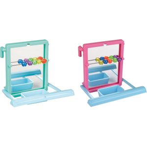 Flamingo - Vogelspeelgoed Spiegel met Opstap - Blauw - 10 x 7 x 9 cm