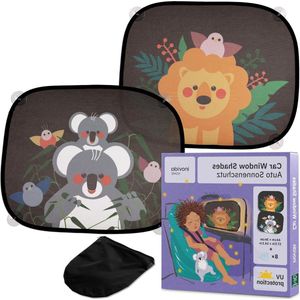 Autozonwering voor kinderen met UV-bescherming - 2 x zonneklep voor kinderen - schattige diermotieven - zuignappen - 49 x 36 cm zonwering - auto baby - autoruiten zonwering zonwering zuignap