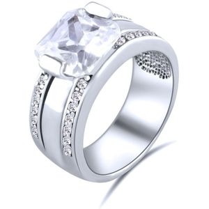 Quiges - 925 Zilveren Ring Klassiek Solitair met Vierkante Witte Zirkonia Kristal - QSR08018