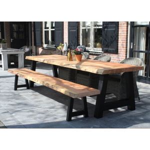 Boomstam Tuintafel Douglas 200 x 100 cm - Stalen A poten + Tijdelijk Gratis Onderhoudspakket - inclusief vakkundige montage