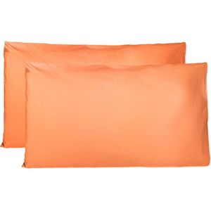 Paar kussenslopen 100% Pure katoen 40x70 CM, Set van 2 Bed Kussen Stoffen Gemaakt in Italië, Tassluiting, Solid Color, Standaard Maat met - Oranje