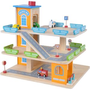 Bandits & Angels Houten Speelgoedgarage Bandits Parking Experience met 3 Verdiepingen en Lift - Inclusief 4 Auto's - Speelgoed Auto Garage Hout