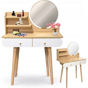 Viking Choice - Kaptafel ronde spiegel - make up tafel - 80x40x122 cm - hout