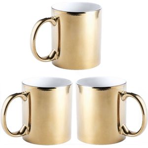 Koffiebeker/theemok - 6x - Metallic goud - keramisch - 350 ml - Servies - Bekers/mokken