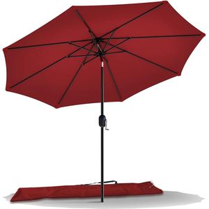Parasol 270 cm met zwengel, knikbaar, zonwering, uv-bescherming, balkonscherm, tuinscherm, marktscherm met beschermhoes, rood
