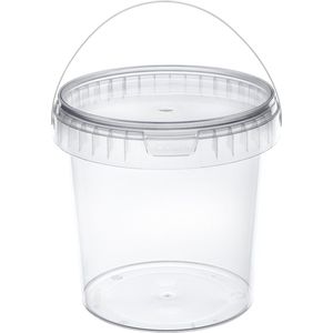 50x stuks -1 L - Garronda Emmer Met Deksel - Verpakkingsemmer - Emmertje - Rond - Transparant GD-PL-BIS-Tra