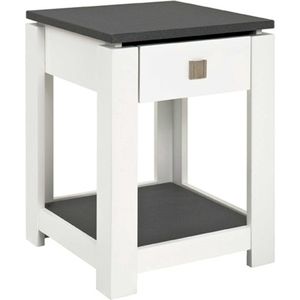 Bijzettafel Marius 40x40cm, 1 lade - wit/antraciet