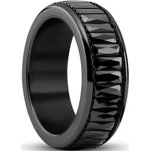 Enthumema | 8 mm Fidget Ring van Zwart Roestvrij Staal & Zwarte Zirkonen