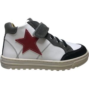 Naturino - Penshaw - Mt 35 - velcro elastiek rode ster hoge lederen sneakers - wit/grijs/zwart