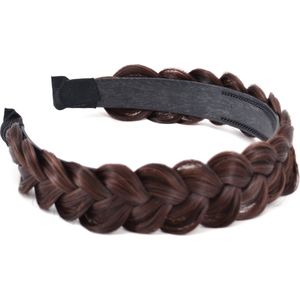 Vlecht Haarband - Donkerbruin | 13 x 4 cm | Nylon / Polyester | Gevlochten Diadeem