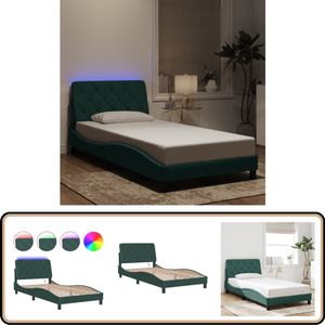 vidaXL Bedframe met LED-verlichting fluweel donkergroen 100x200 cm