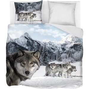 Snoozing Wolf - Flanel - Dekbedovertrek - Lits-jumeaux - 260x200/220 cm - Multi kleur
