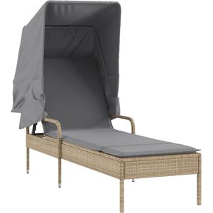 vidaXL - Ligbed - met - luifel - poly - rattan - beige