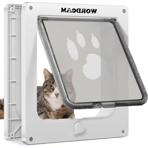 Kattenluik - Grote kattendeurklep - Dikke kattendeur voor binnen- en buitendeuren - 4-voudige vergrendeling - Huisdieren binnenshuis - Maximaal 20 lbs - Eenvoudige installatie - Weerbestendig (wit)
