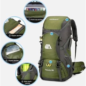 Multis - Backpack - Backpacks - Heren - Dames - Unisex - 50L - Inclusief Regenhoes - Reistas - Rugzak - Blauw