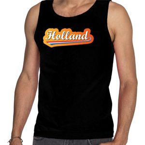 Zwart fan tanktop voor heren - Holland met Nederlandse wimpel - Nederland supporter - EK/ WK mouwloos t-shirt / outfit XXL