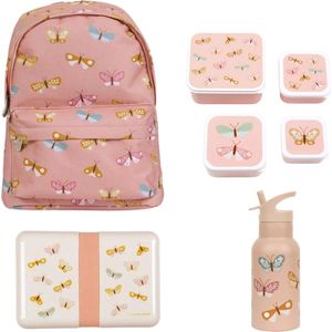 A Little Lovely Company Back to school set - Rugzak / Drinkfles / 4 Snackdozen / Lunchbox - Vlinder