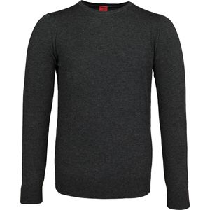 OLYMP Level 5 body fit trui wol met zijde - O-hals - antraciet grijs - Maat: M