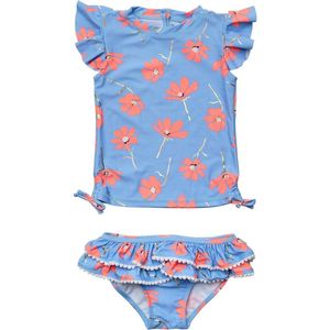 Snapper Rock - UV Zwemset voor baby's en kinderen - Korte mouw - Beach Bloom - Blauw/Roze - maat 12-18 (76-83cm)