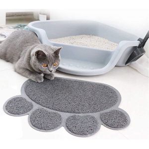 Nobleza Kattenbakmat - Schoonloopmat - Voerbakmat - Placemat kat - Placemat hond - Placemat Voerbak - Onderlegger kattenbak - Poot - Grijs - Maat S