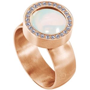 Quiges Dames Zirkonia Ring RVS Roségoudkleurig Mat met Opaal Mini Coin - SLSRS56016