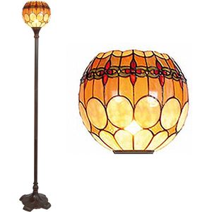 HAES DECO - Tiffany Vloerlamp Ø 27x184 cm Bruin Geel Glas Rond Staande Lamp Staanlamp Tiffany Lamp