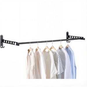 Wandkledingkast - Opvouwbaar Kledingrek Met Stang - Wandmontage Met Kasthaken - Voor Slaapkamer-Wasruimte - Zwart - Set Van 2 Stuks + Staven