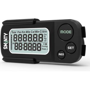 Sminty® Stappenteller Broekzak Zwart – Activity Tracker – Stappen Tellen – 3D Sensor – Groot Scherm – Pedometer – Clip – Dames – Heren - Kinderen