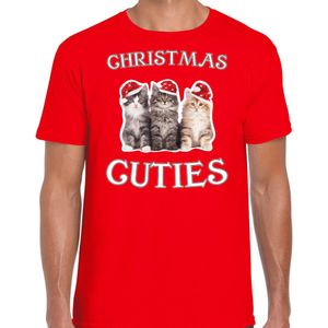 Kitten Kerstshirt / Kerst t-shirt Christmas cuties rood voor heren - Kerstkleding / Christmas outfit M