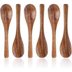6st Kleine Houten Lepels Set - 13cm Mini Houten Theelepels voor Honing - Koffie - Thee - Suiker - Desserts - Gladde Keukengerei voor Koken - Serveren - Roeren - Dagelijks Gebruik