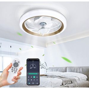LED Ventilator Plafondlamp - Plafondventilator - Goud - Met Dimmer - 50 cm - 6 Standen Ventilator - Keuken Lamp - Woonkamerlamp - Moderne Lamp
