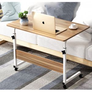BORVAT® - Verstelbare Bijzettafel met Wielen - Mobiele Laptoptafel - Tafel voor Bed of Sofa - 60x40 cm - Metaal & Hout - Zwart