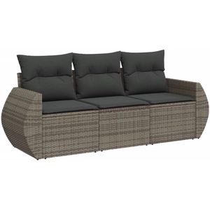 vidaXL Loungeset - Loungesets - Tuinset - Tuinbank - 3-delige Loungeset met kussens poly rattan grijs